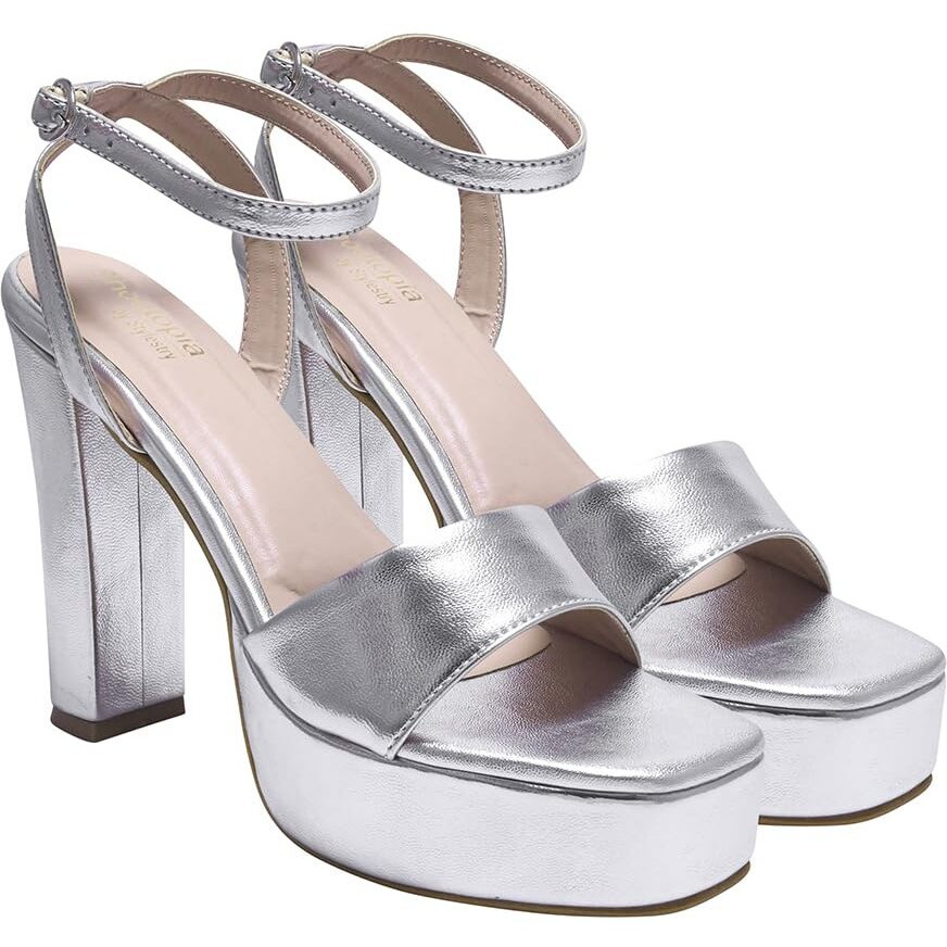 Shoetopia Women's Heeled Sandal-2 Kids Uk (Cake-Silver)-Eu35
