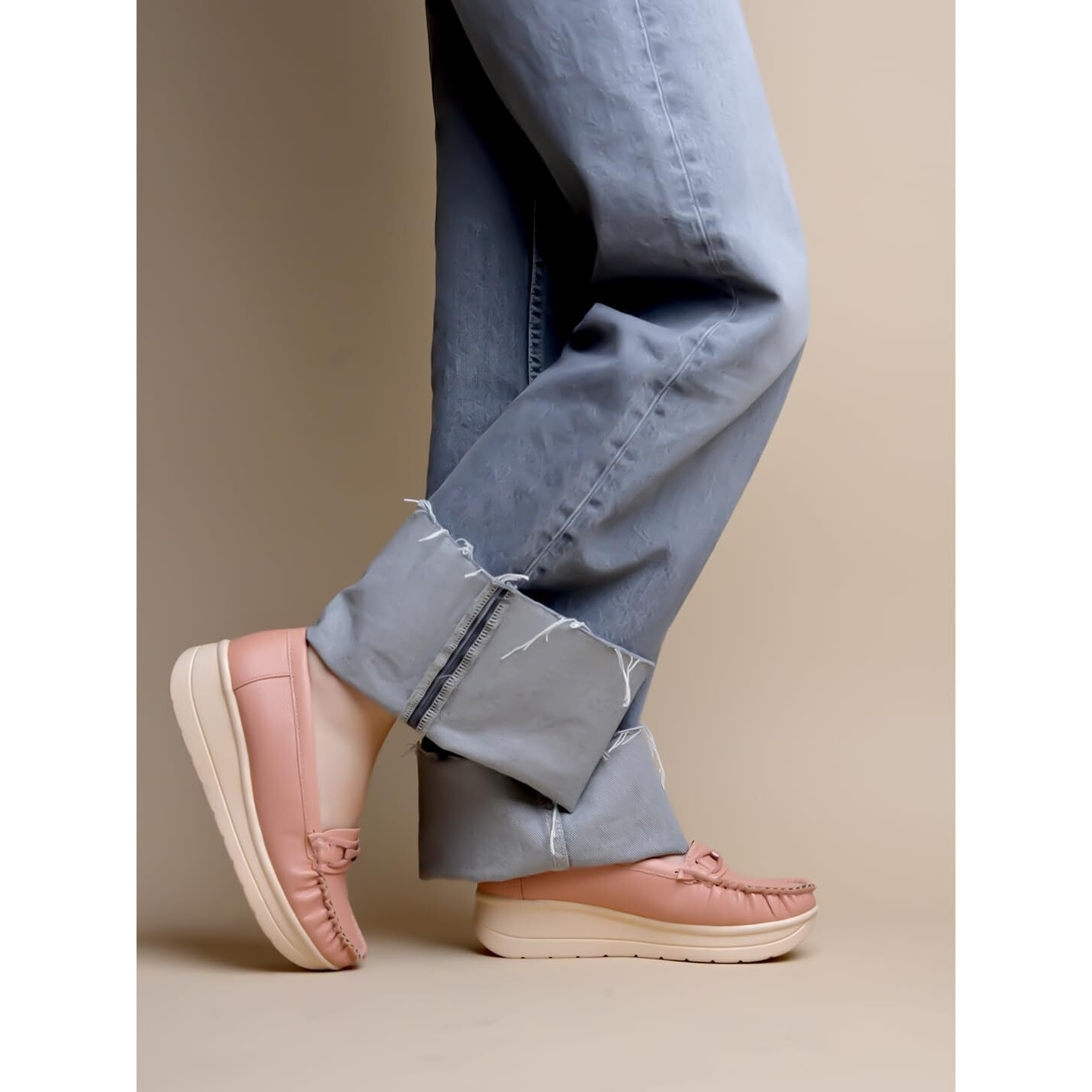 Shoetopia Bow Detailed Cream Loafers For Women & Gilrs /Eu40