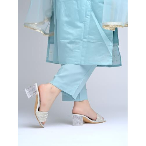 Shoetopia Embellished Rhinstone Silver Heels For Women & Girls /Eu41