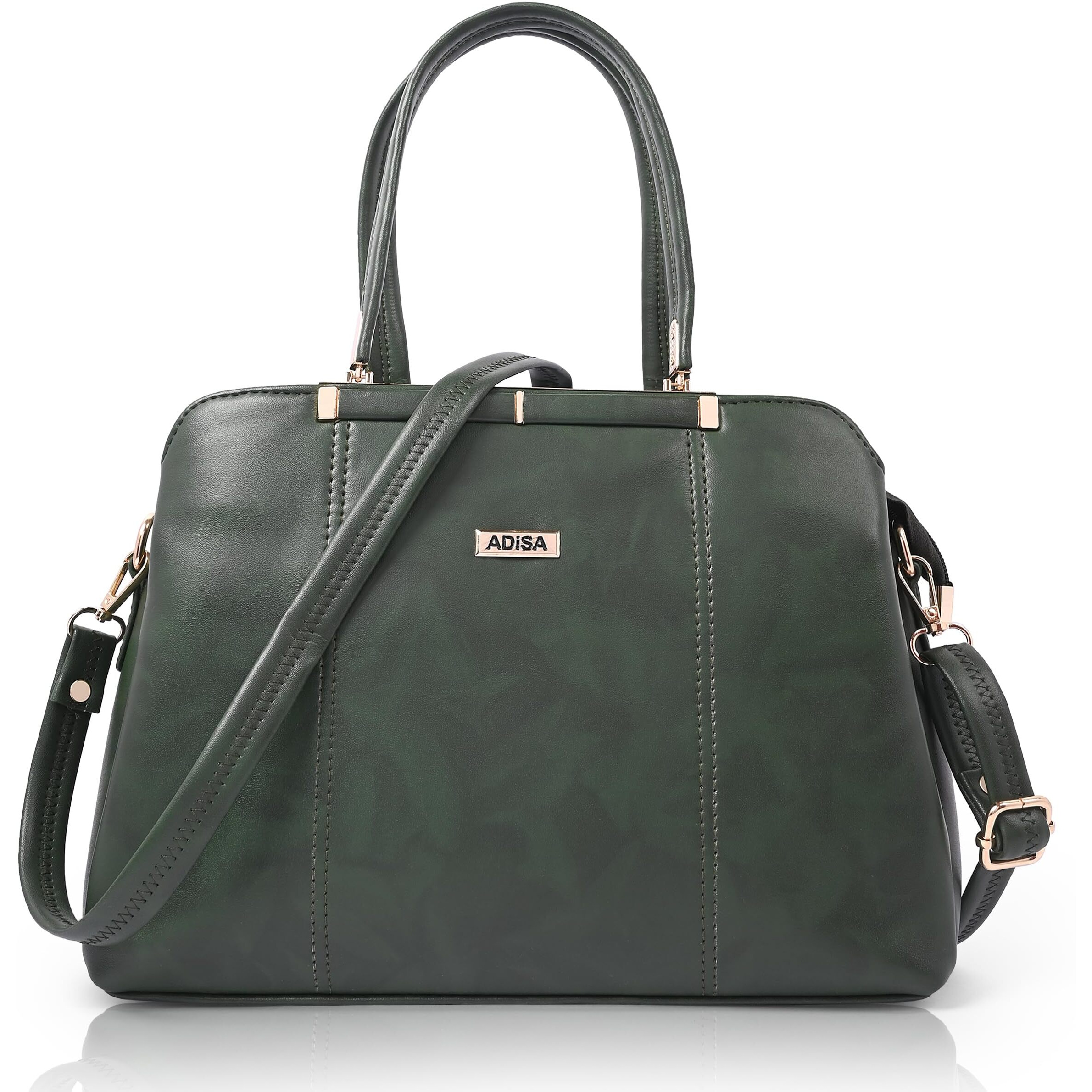 Adisa Two Tone Handbag 3 Compartments Shoulder Bag For Women And Girls With Sling Belt (Ad4084-D.Grn)