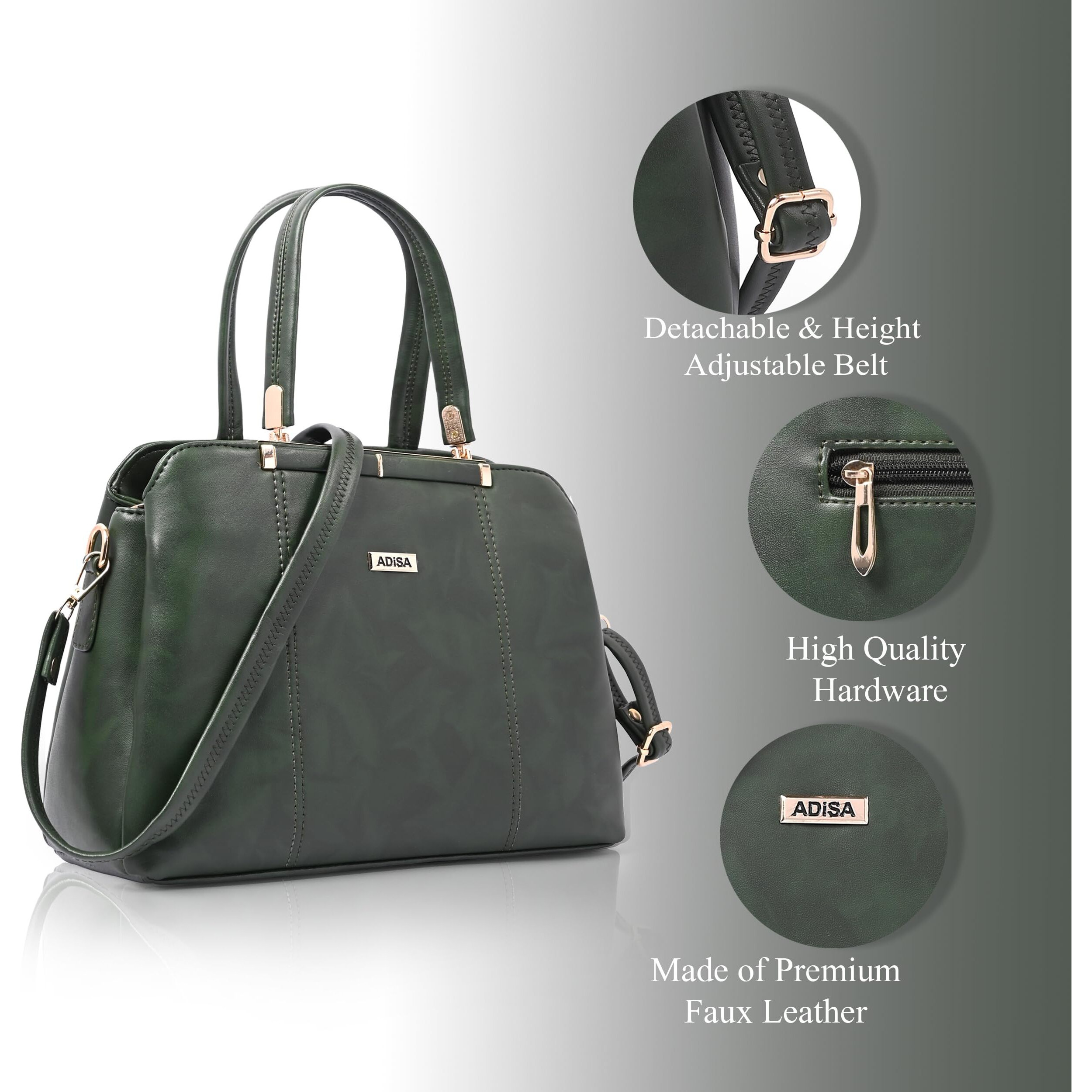 Adisa Two Tone Handbag 3 Compartments Shoulder Bag For Women And Girls With Sling Belt (Ad4084-D.Grn)