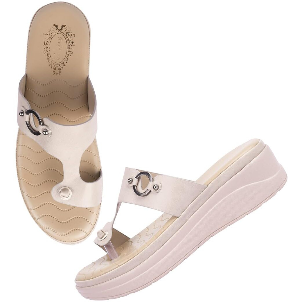 Shoetopia Women's S-2077 Heeled Sandal-8 Kids Uk (S-2077-Cream)-Eu41