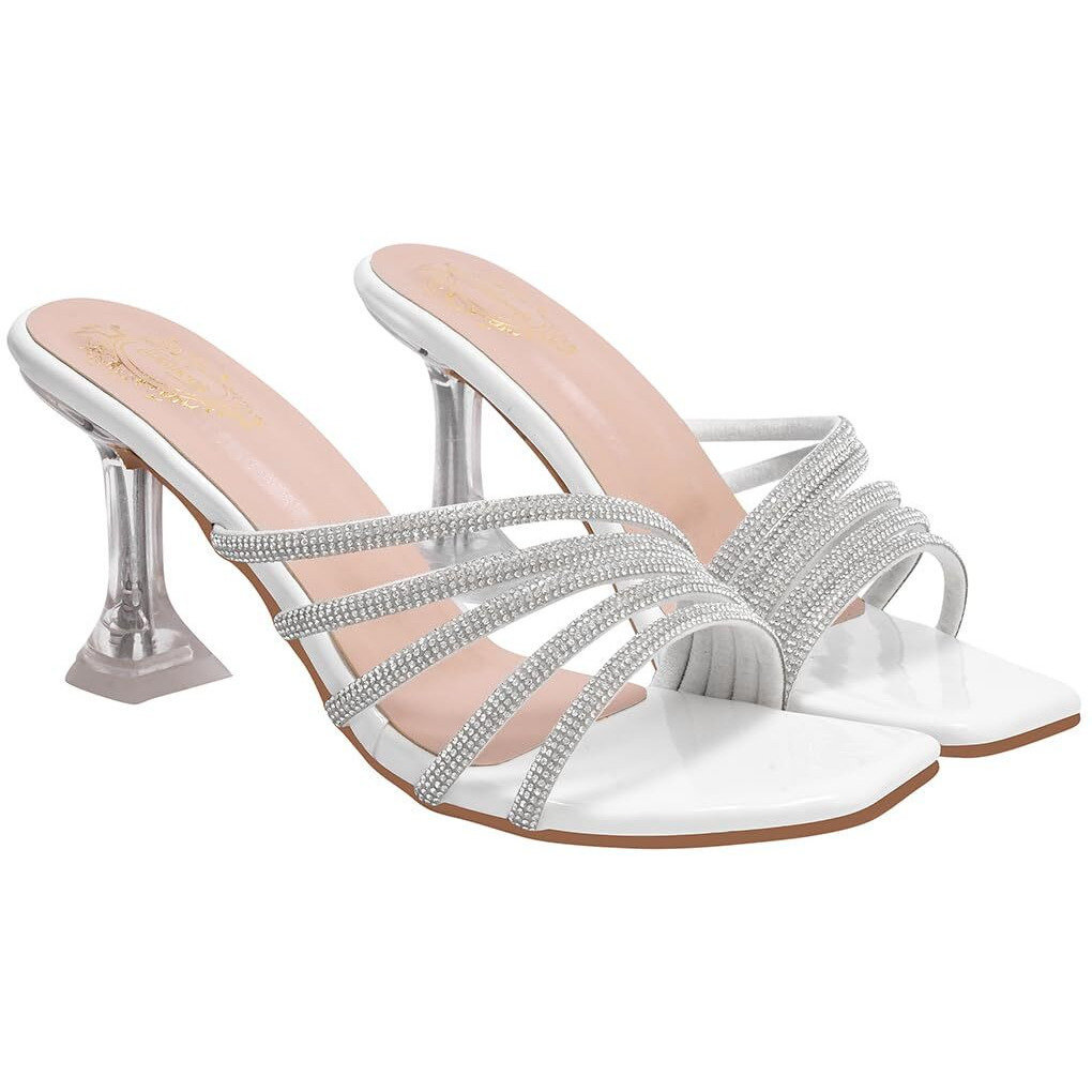Shoetopia Womens Silver Rhinestone Strap Heeled Sandals  Block Heel, Open Toe, Party & Wedding Footwear Eu 37
