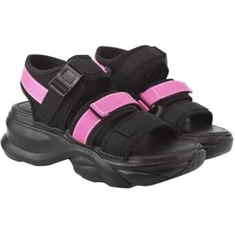 Shoetopia Smart Casual Black & Pink Sporty Sandals For Women & Girls /Eu39