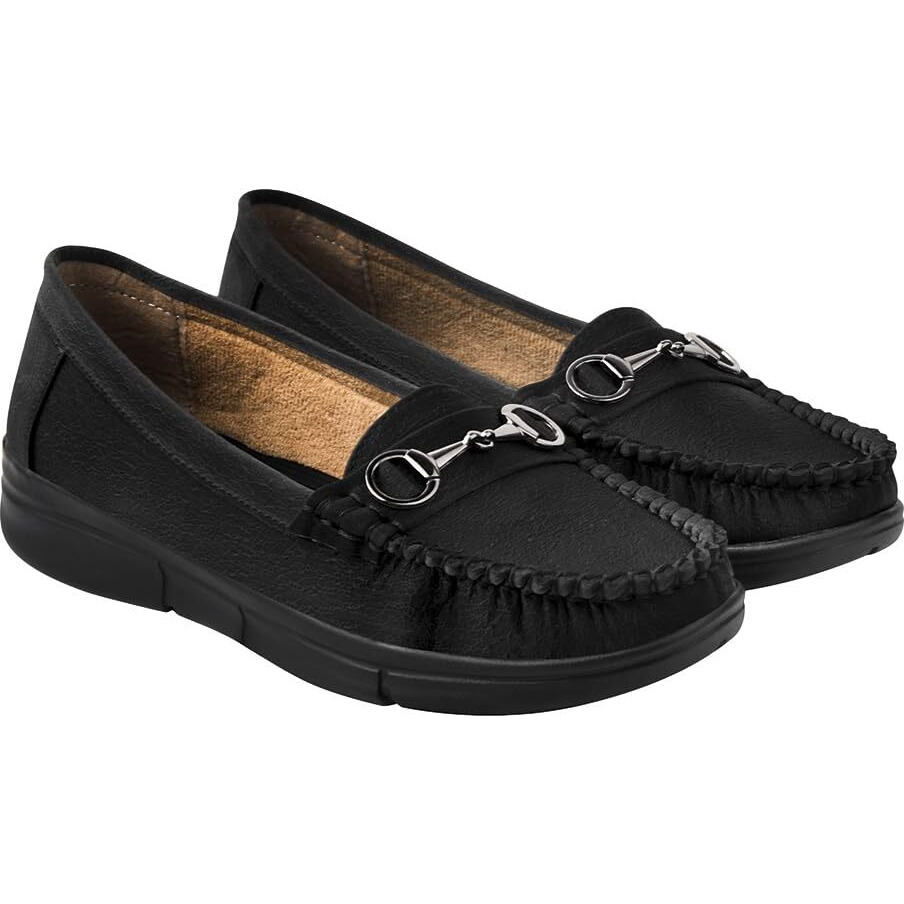Shoetopia Buckle Detailed Casual Black Loafers For Women & Girls /Eu40