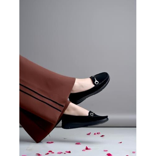 Shoetopia Buckle Detailed Casual Black Loafers For Women & Girls /Eu40