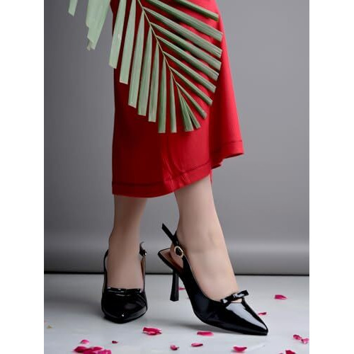 Shoetopia Casual Glossy Upper Detailed Black Pumps For Women /Eu38
