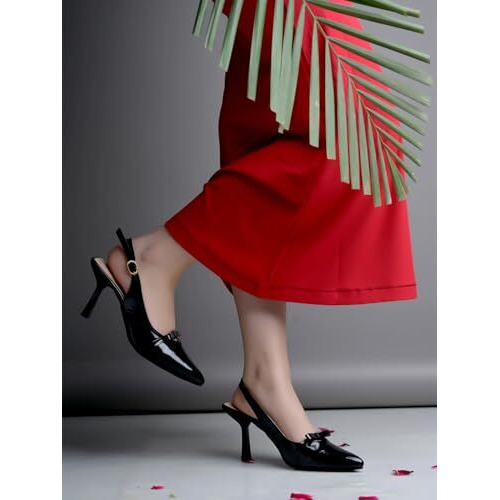 Shoetopia Casual Glossy Upper Detailed Black Pumps For Women /Eu38