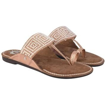 Shoetopia Chic Comfort & Stylish Rose-Gold Kolhapuri Flats For Girls /Eu44