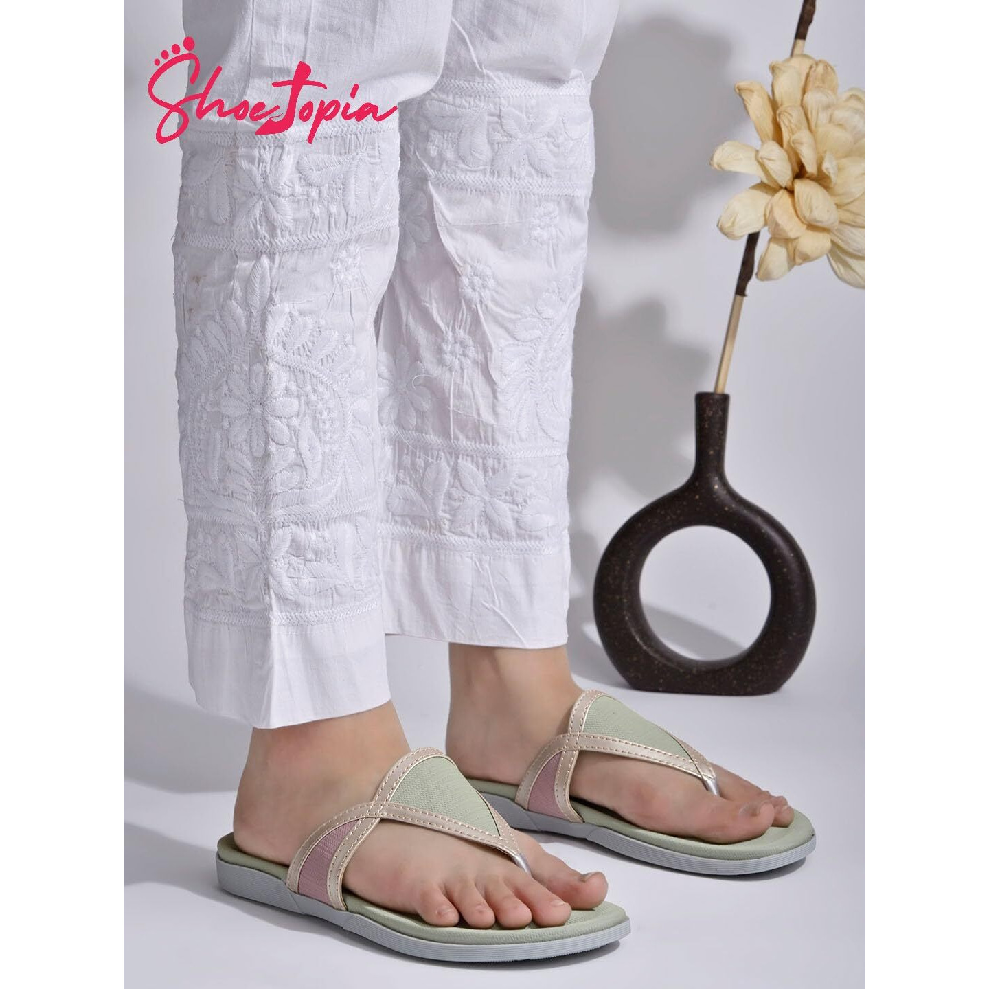 Shoetopia Women's Flat-3232 Flat Sandal-6 Kids Uk (Flat-3232-Green)-Eu39