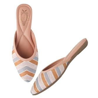 Shoetopia Emberoidered Peach Flat Mules For Women & Girls /Eu41
