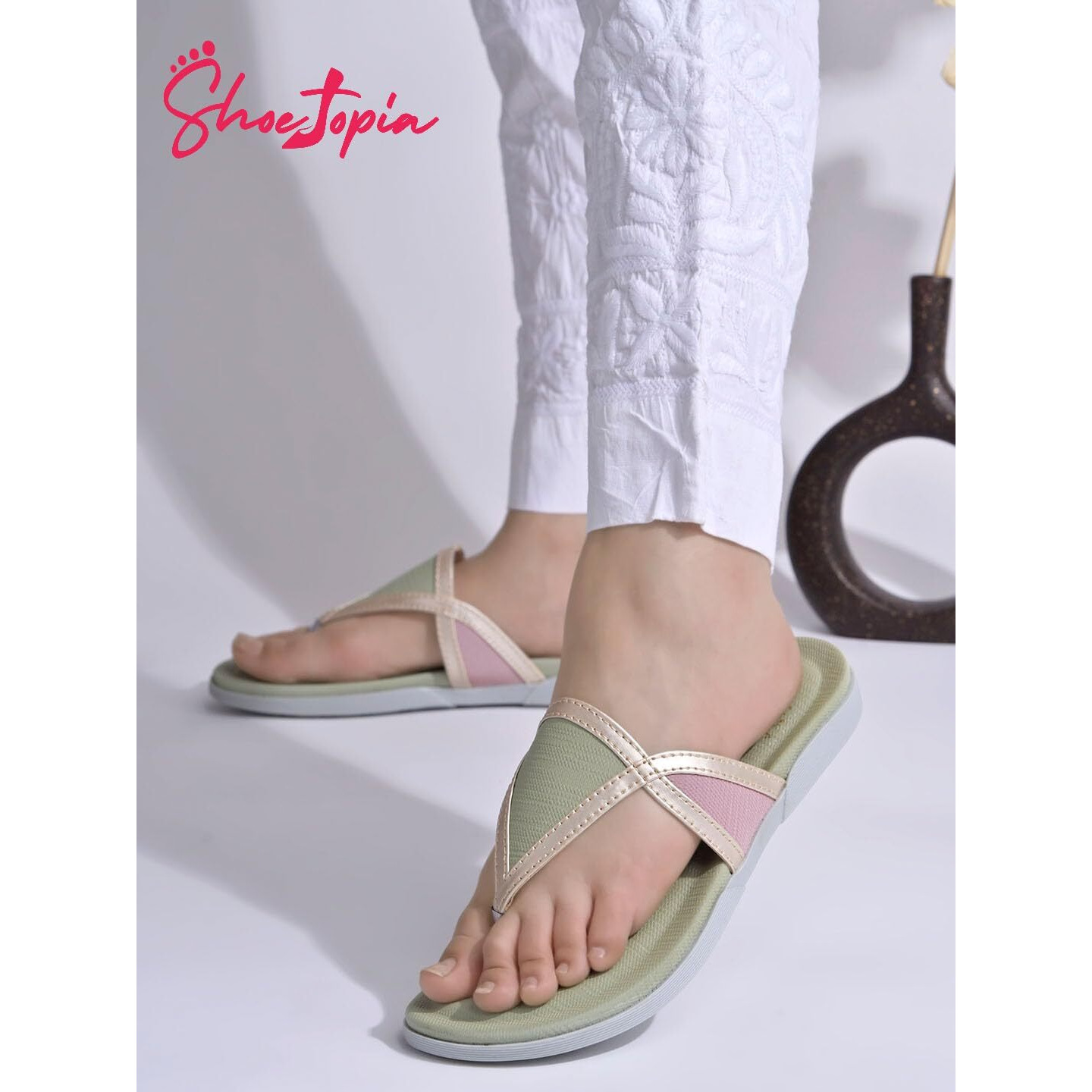 Shoetopia Women's Flat-3232 Flat Sandal-4 Kids Uk (Flat-3232-Green)-Eu37