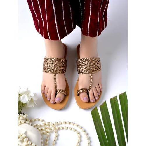 Shoetopia Chic Comfort & Stylish Copper Kolhapuri Flats For Women & Girls /Eu42