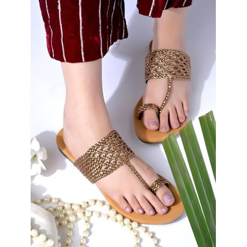 Shoetopia Chic Comfort & Stylish Copper Kolhapuri Flats For Women & Girls /Eu41