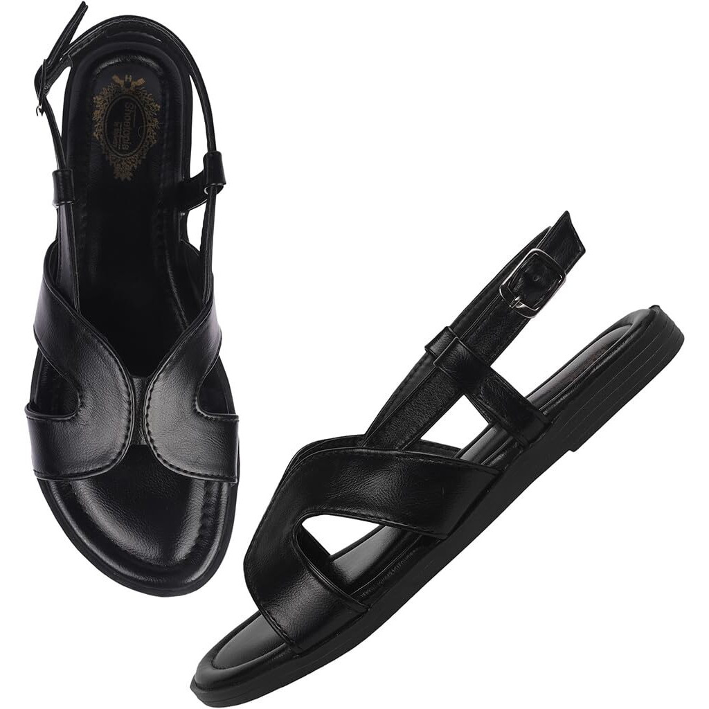 Shoetopia Women's Girls-Snd-190 Flat Sandal-3 Kids Uk (Girls-Snd-190-Black)-Eu36