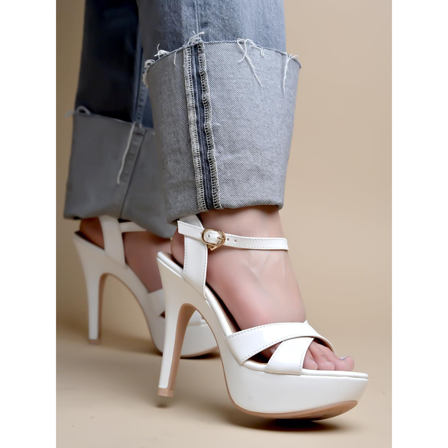 Shoetopia Stylish White High Heeled Sandals Girls /Eu41