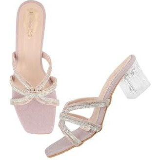 Shoetopia Stylish Embellished Rhinstone Detailed Rose-Gold Heels For Women & Girls /Eu37