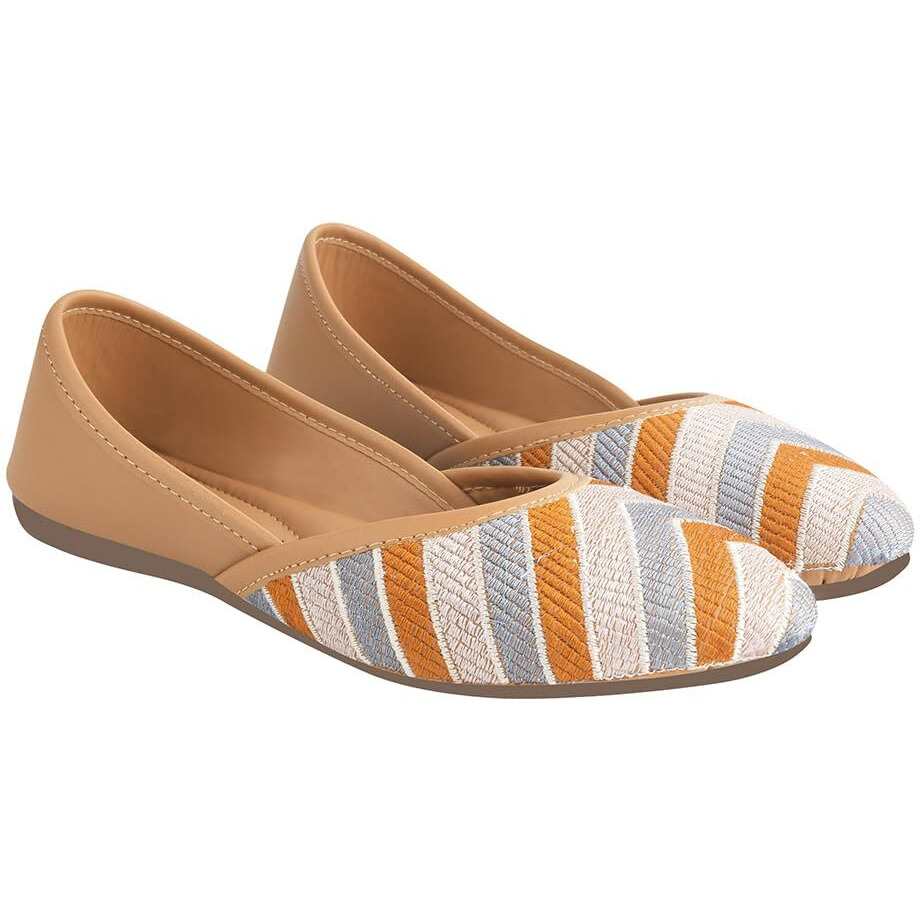Shoetopia Emberoidered Tan Bellies For Women & Girls /Eu38