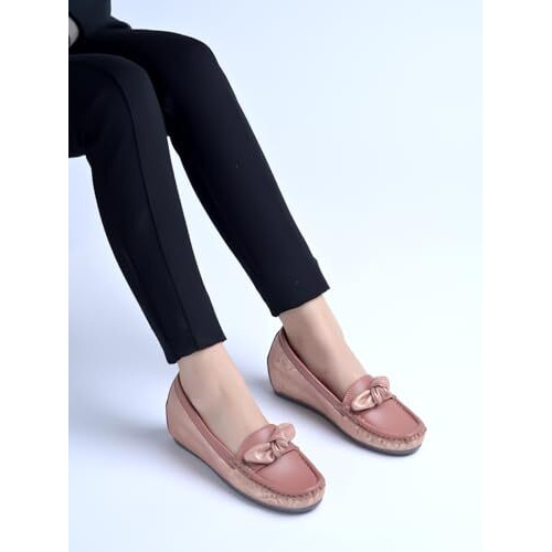 Shoetopia Upper Bow Detailed Peach Loafers For Women & Gilrs /Eu37