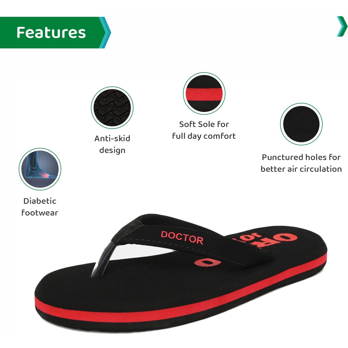 Ortho Joy Soft Orthopedic And Diabetic Super Fit Comfort Doctor Slipper For Men - Black