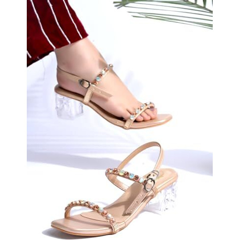 Shoetopia Embellished Rhinstone Silver Heeled Sandals For Women & Girls /Eu41