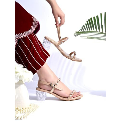Shoetopia Embellished Rhinstone Silver Heeled Sandals For Women & Girls /Eu41