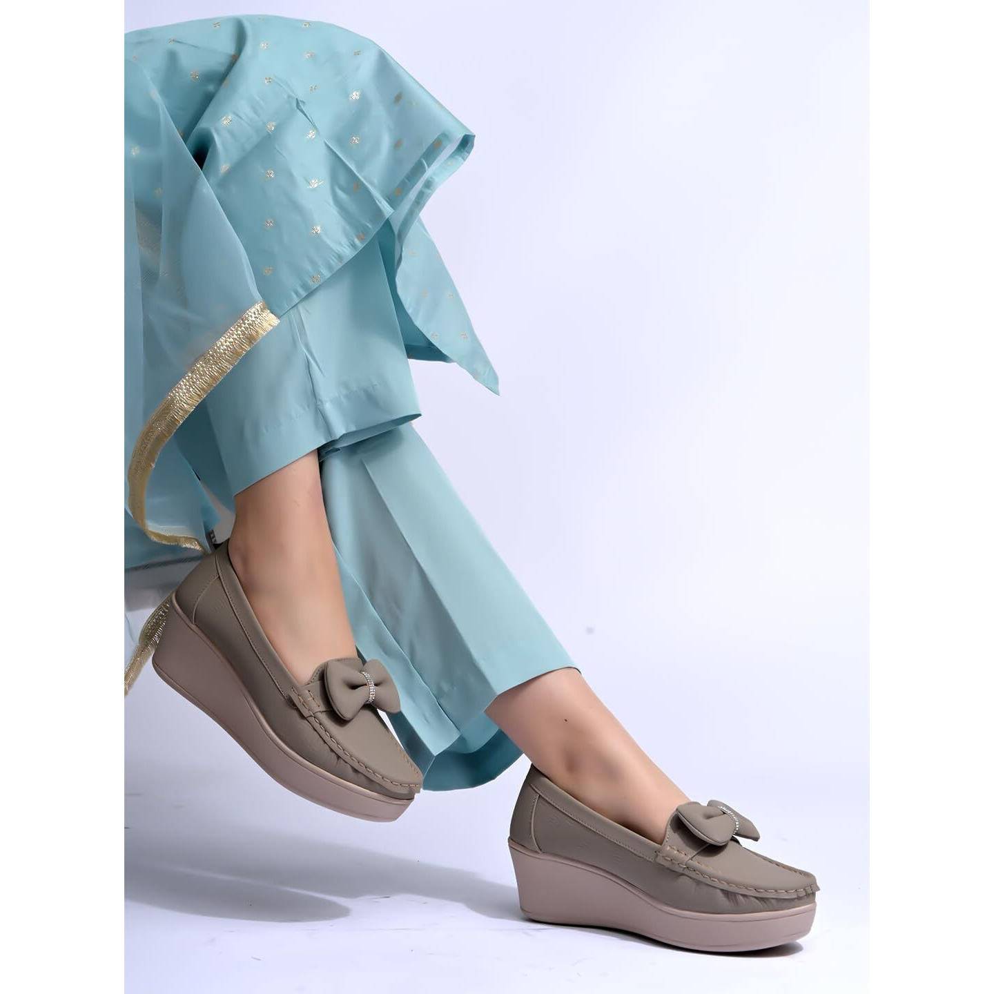 Shoetopia Upper Bow Detailed Grey Loafers For Women & Gilrs /Eu37