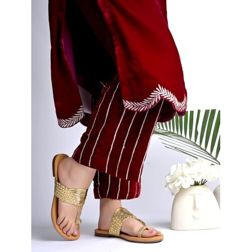 Shoetopia Chic Comfort & Stylish Golden Kolhapuri Flats For Women & Girls /Eu38