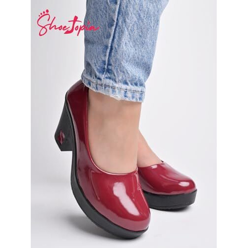 Shoetopia Solid Cherry Pumps For Girls-Eu41