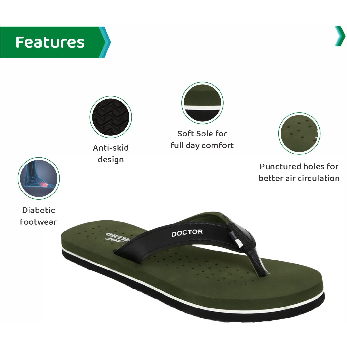 Ortho Joy Doctor Orthopedic Slippers For Women (Dark Green)