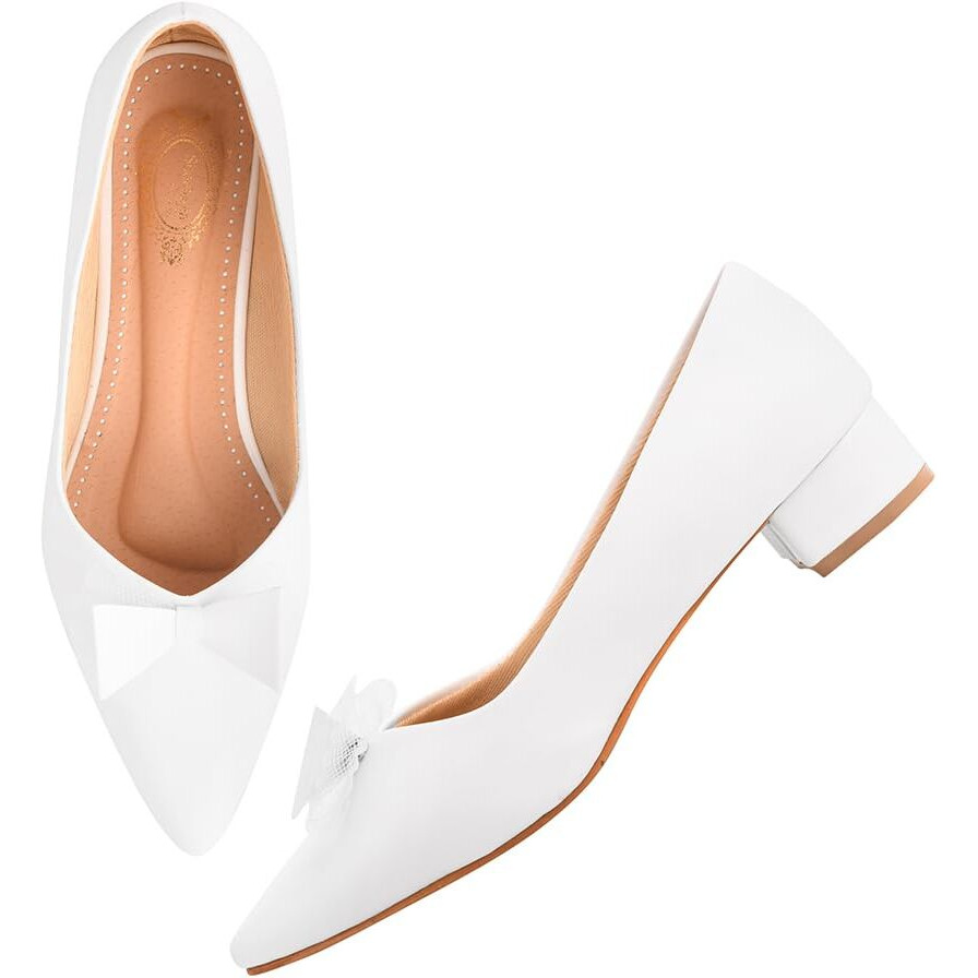 Shoetopia Pointed Toe Bow Detailed White Bellies For Women & Girls Eu41