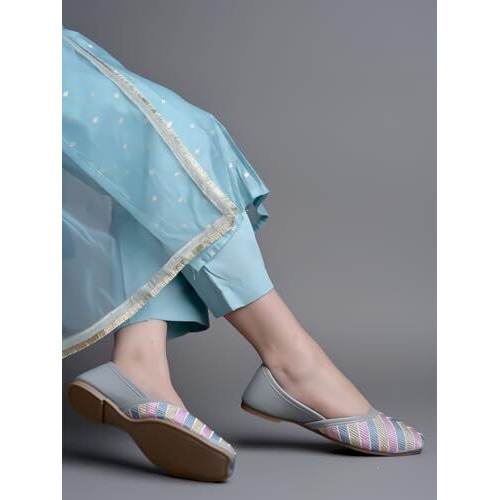Shoetopia Emberoidered Grey Bellies For Women & Girls /Eu36