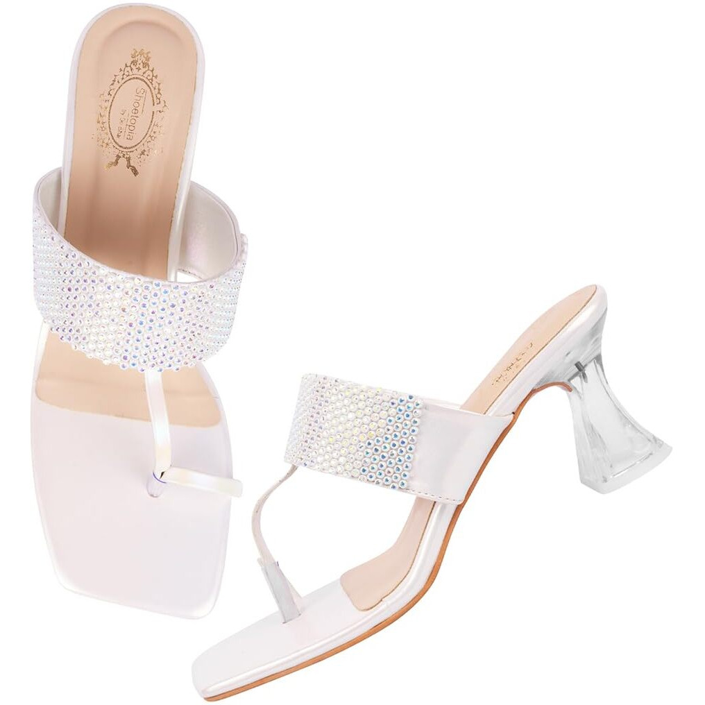 Shoetopia Women's Heel-5570 Heeled Sandal-7 Kids Uk (Heel-5570-White)-Eu40
