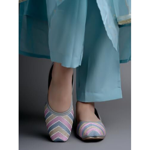 Shoetopia Emberoidered Grey Bellies For Women & Girls /Eu38