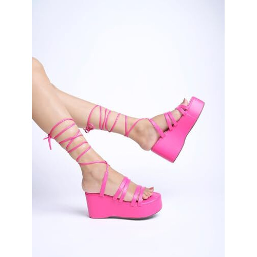 Shoetopia Girls P-5 Pink Wedge Sandal - 7 Uk (Girls-P-5-Pink)