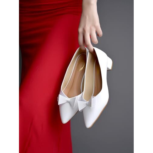 Shoetopia Pointed Toe Bow Detailed White Bellies For Women & Girls Eu40