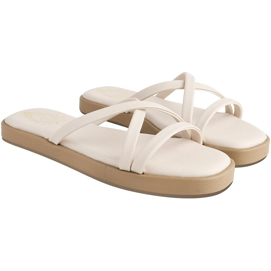 Shoetopia Cross Strap Cream Flats For Women & Girls /Eu39