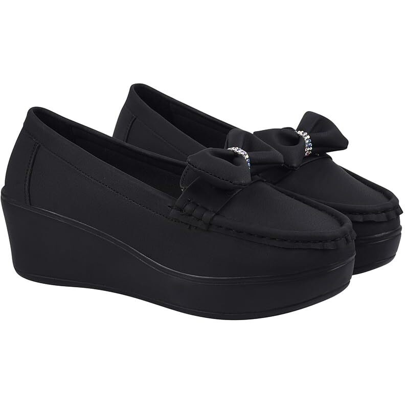 Shoetopia Upper Bow Detailed Black Loafers For Women & Gilrs /Eu38