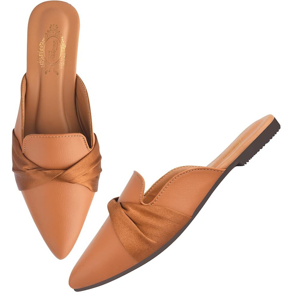 Shoetopia Women's Tanslip-On Mules  Pointed Toe Flats With Satin Ribbon Detailing | Stylish Casual & Office Eu41