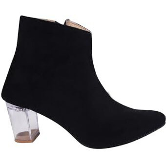 Shoetopai Women's Black Ankle Boots Faux Suede Booties With Transparent Block Heel, Chic Zip Closure, Fashion Forward Fall/Winter Footwear Eu38