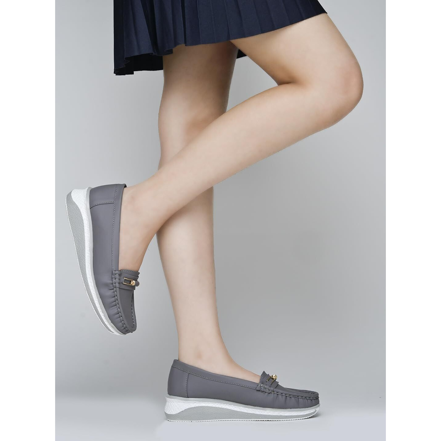 Shoetopia Upper Bow Detailed Grey Loafers For Women & Gilrs /Eu40