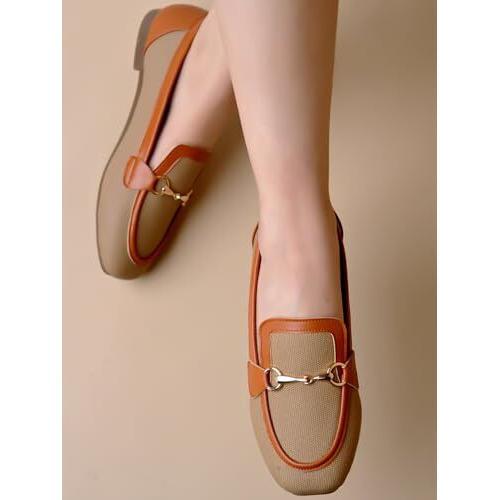 Shoetopia Buckle Detailed Tan Loafers For Women & Gilrs /Eu39