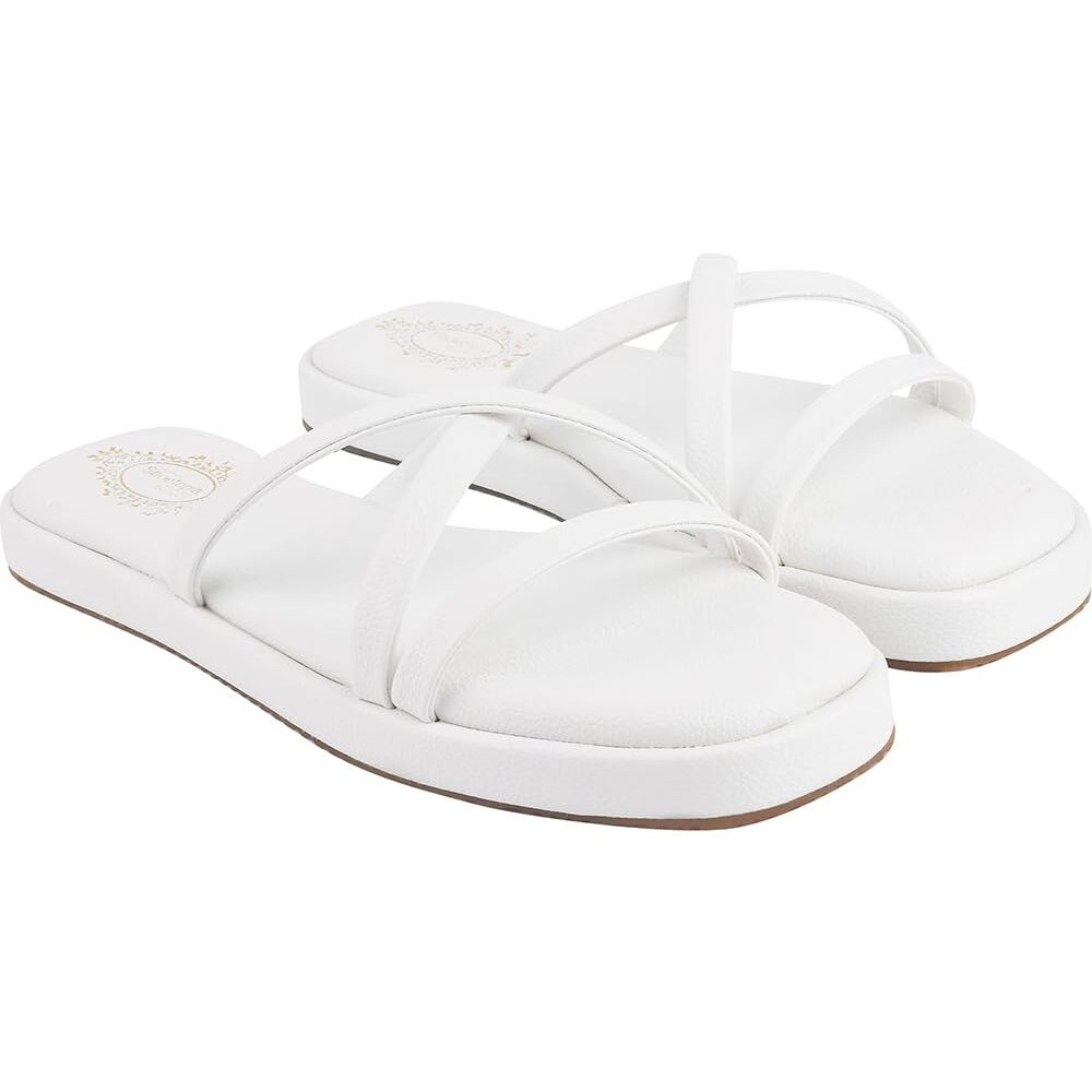 Shoetopia Cross Strap White Flats For Women & Girls /Eu38
