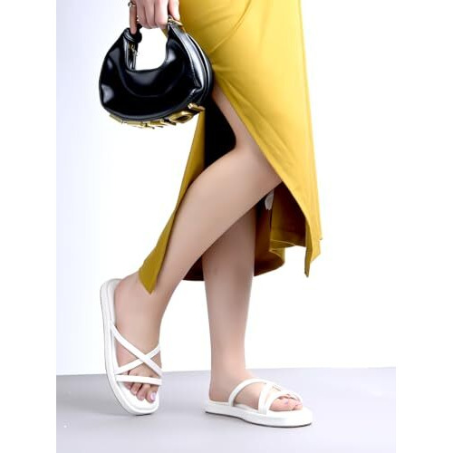 Shoetopia Cross Strap White Flats For Women & Girls /Eu38