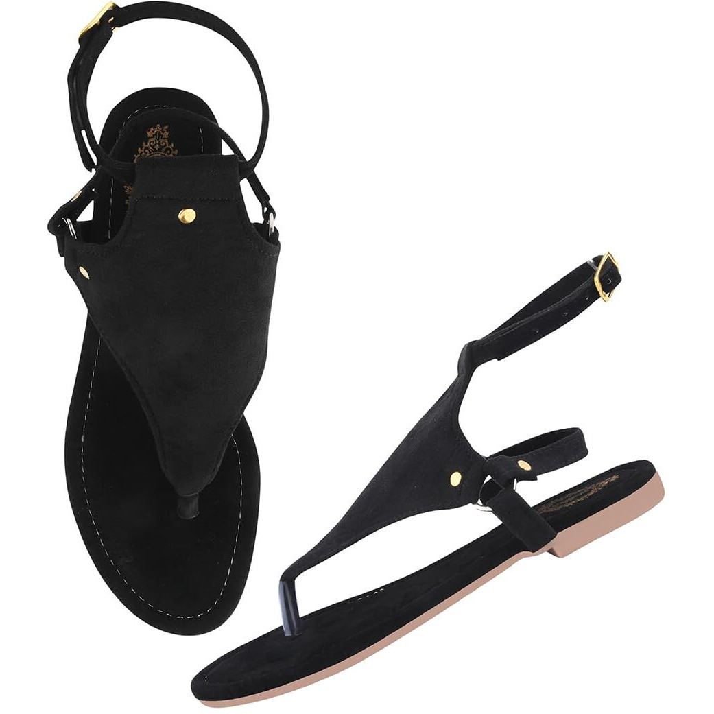 Shoetopia Women's Snd-130 Flat Sandal-5 Kids Uk (Snd-130-Black)-Eu38