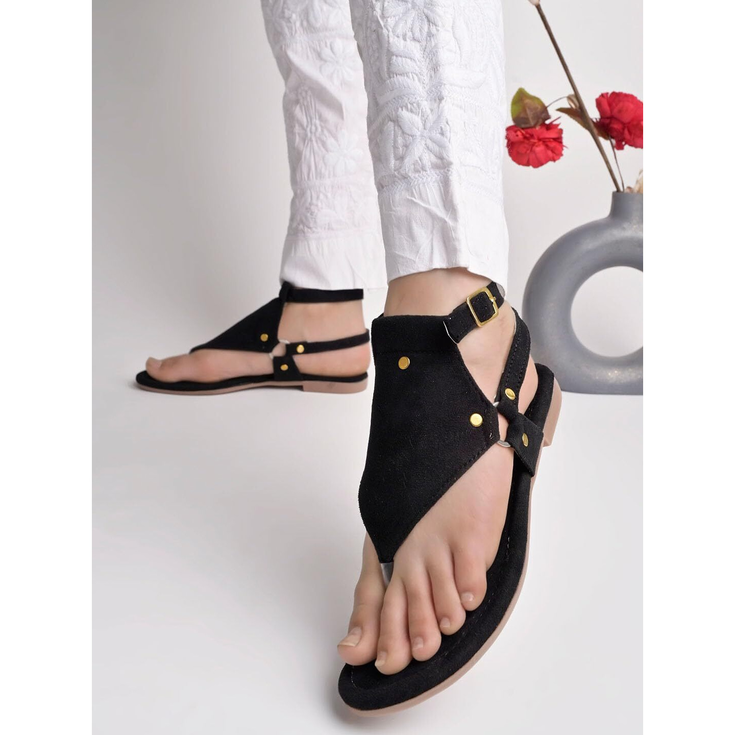Shoetopia Women's Snd-130 Flat Sandal-5 Kids Uk (Snd-130-Black)-Eu38