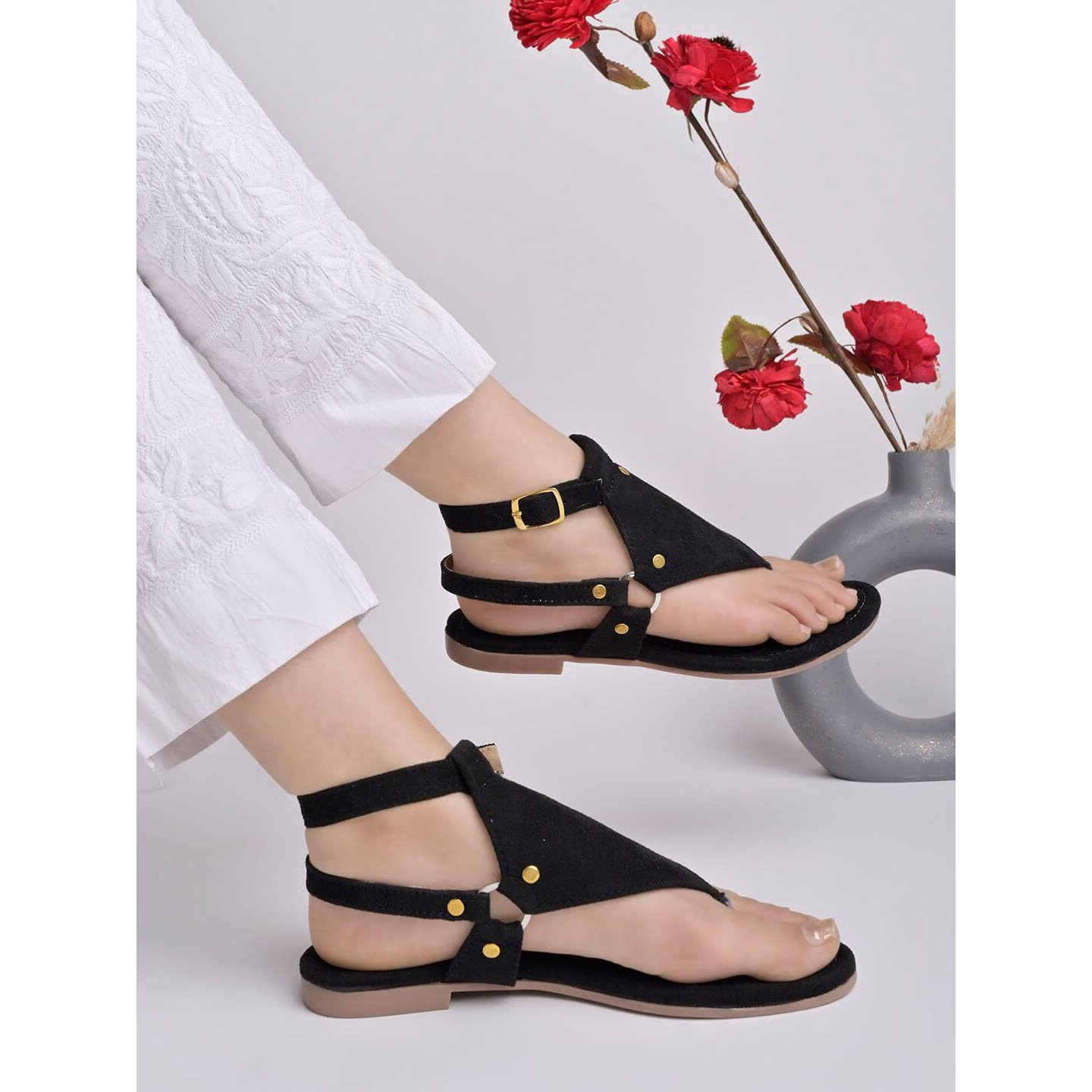 Shoetopia Women's Snd-130 Flat Sandal-5 Kids Uk (Snd-130-Black)-Eu38