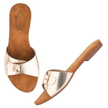 Shoetopia Buckle Detailed Golden Flats For Women & Girls /Eu40
