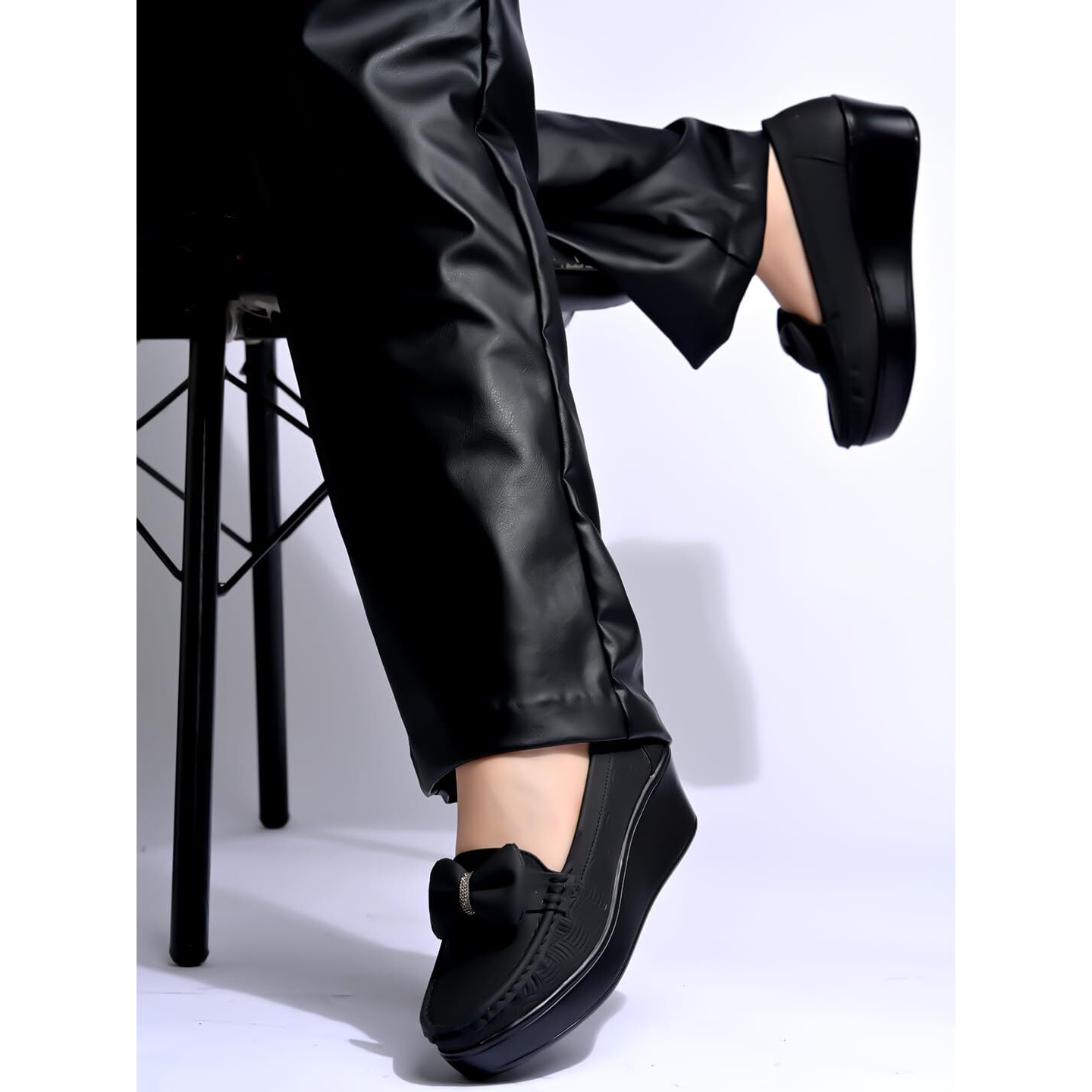 Shoetopia Upper Bow Detailed Black Loafers For Women & Gilrs /Eu37