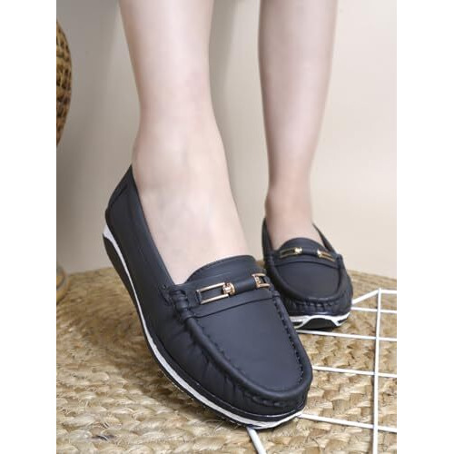 Shoetopia Upper Bow Detailed Black Loafers For Women & Gilrs /Eu41